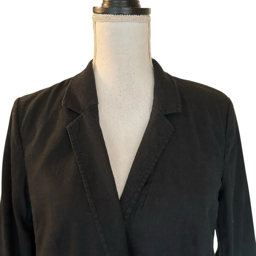 J Jill One Button Stretch Linen Blend Blazer Women’s SZ Small Petite in‎ Black